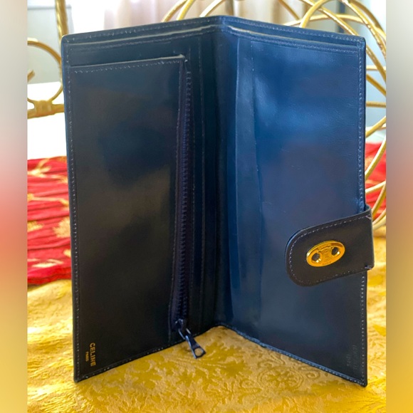 💯AUTHENTIC CELINE TRIOMPHE NAVY BLUE CALF SKIN LEATHER LONG BI-FOLD WALLET - Picture 9 of 15
